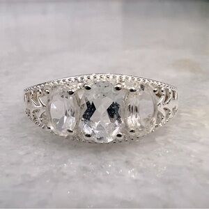 White Topaz Sterling Silver 3 Stone Ring